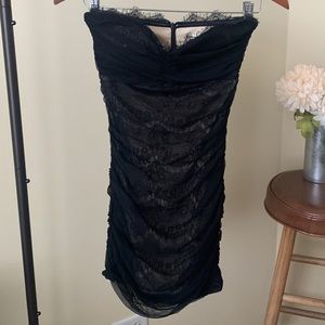 A’gaci black lace ruched mini dress